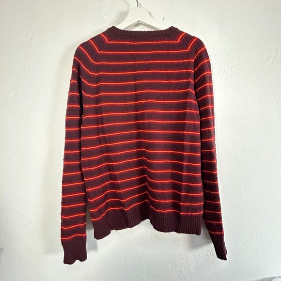 Giordano Mens Pure New Wool V-Neck Sweater Red & Orange Striped Large Pullover - Picture 2 of 7